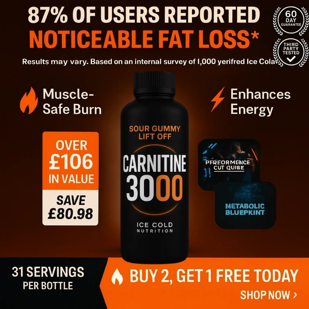 Liquid Carnitine 3000-Natural; Stimulant-Free Shred Kit Ice Cold